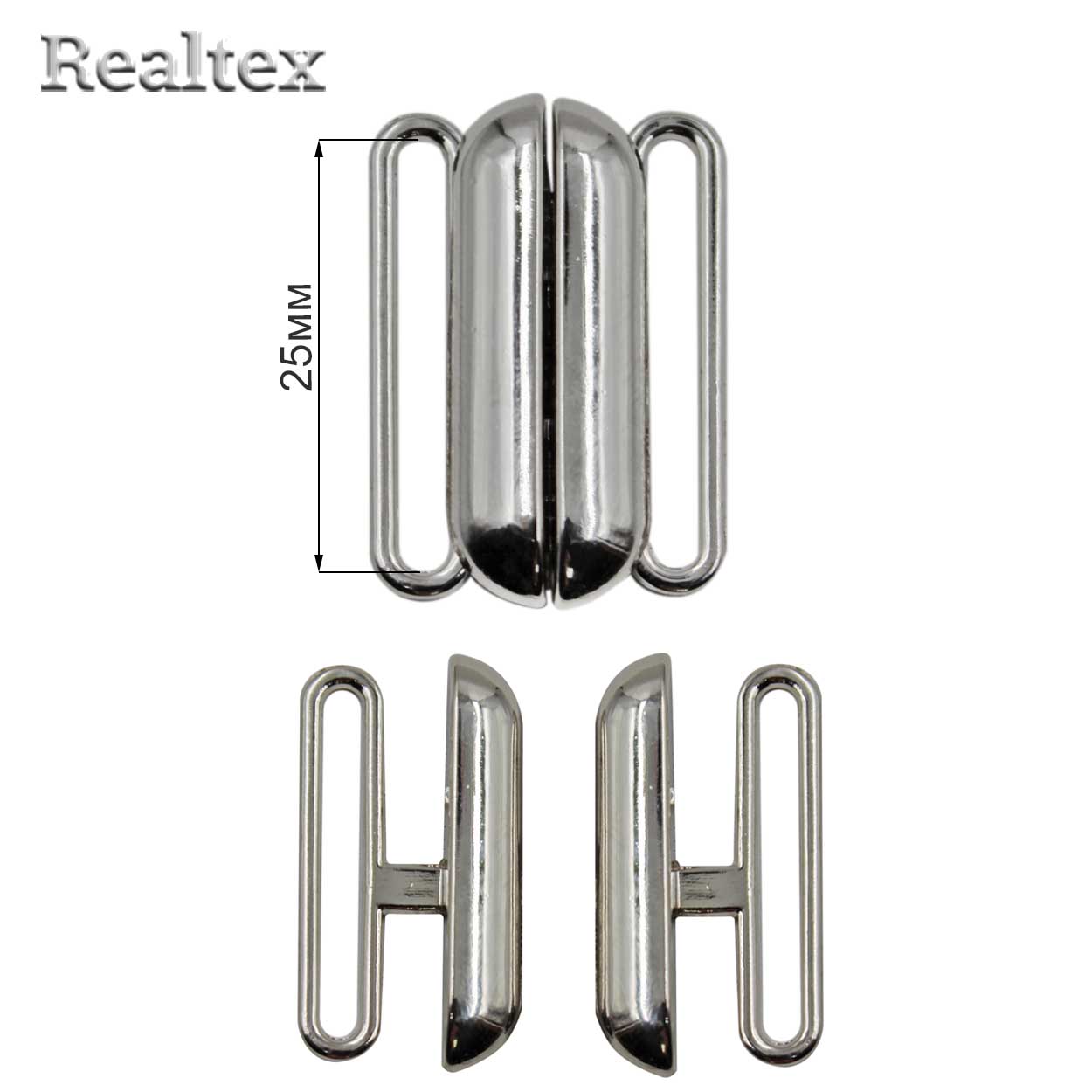 Застежка для купальника металлическая Realtex 25мм R-1 (10шт) цв.никель