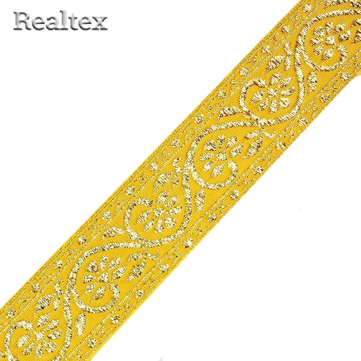 Тесьма жакардовая 32мм с3104г17 рис.9819 "в" (25м) цв.желтый/золото