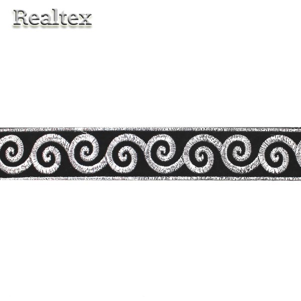 Тесьма клеевая металлизированная Реалтекс 3703 35мм цв.черный/серебро