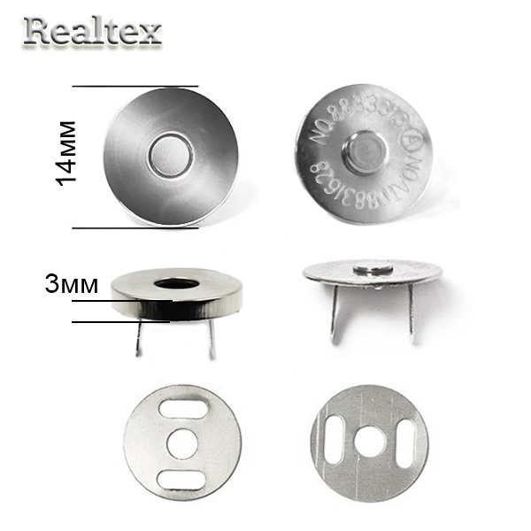 Кнопка Realtex магнитная на усиках 14мм h=3мм цв.никель