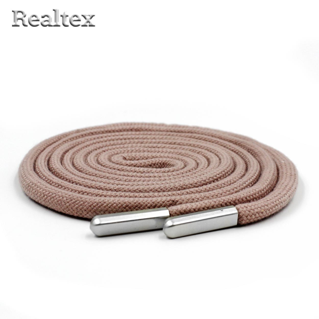 Шнур с наконечниками Realtex R- 8 круглый однотонный шир.6мм дл.140см (10шт) цв.пудровый