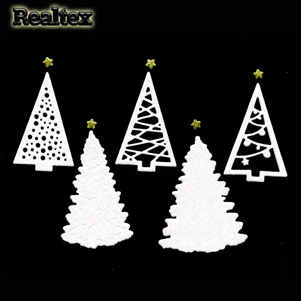 Набор "Ёлочки" из глиттерного фоамирана 60-75мм (5шт) цв.белый/золото