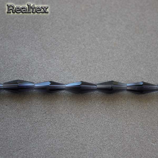 Бусины Реалтекс стеклянные граненые 4*12мм "Биконус" на нитях цв.18 т.синий