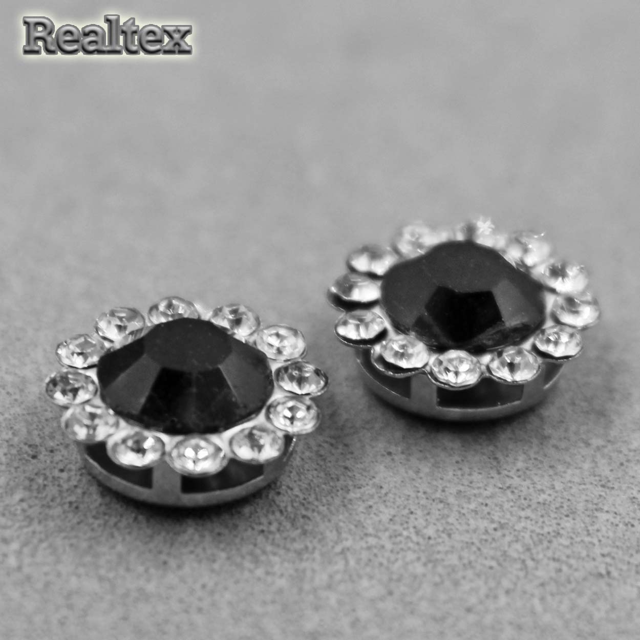 Стразы пришивные стекло в оправе Realtex "цветок" 12мм цв.20 Jet/Crystal