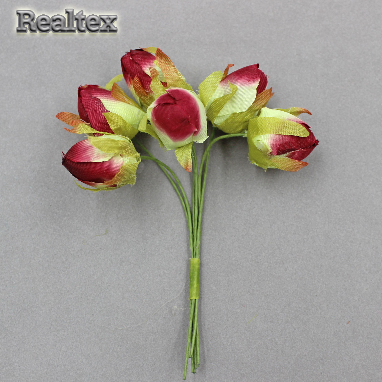 Декоративный букетик Realtex F "Бутон розы" 25*105мм (2 букетика * 6шт) цв.бордовр-зеленый