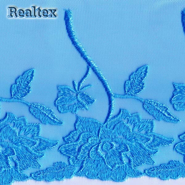 Кружево на сетке 180мм 47-4023 цв.130D голубая бирюза