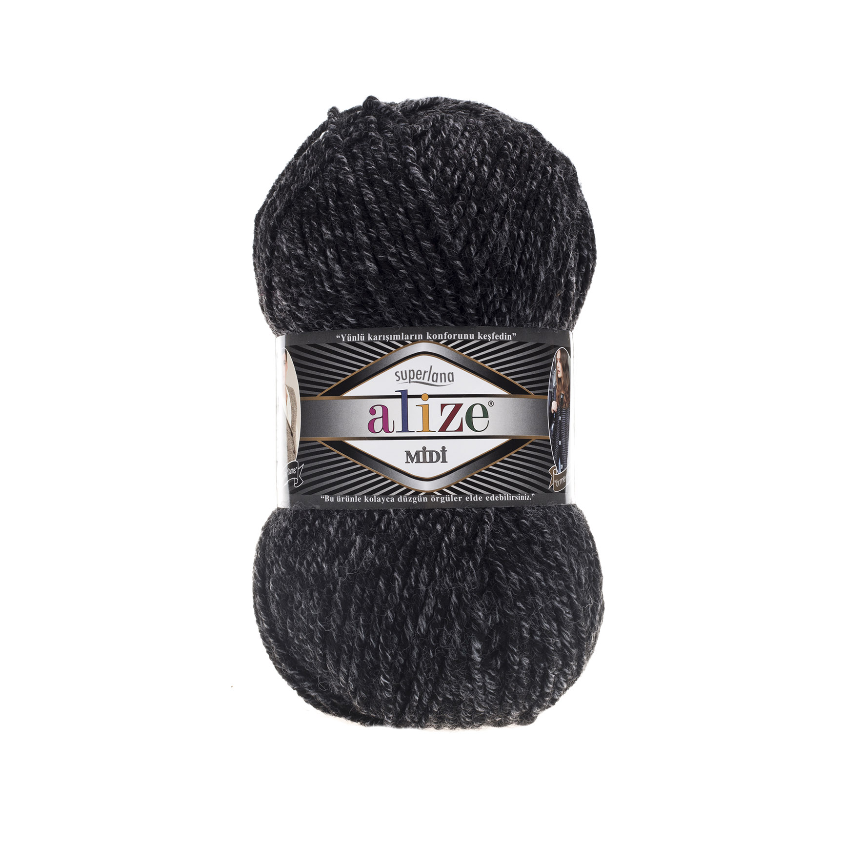Пряжа Alize "Super Lana Midi" (100гр) цв.800 антрацитовый жаспе