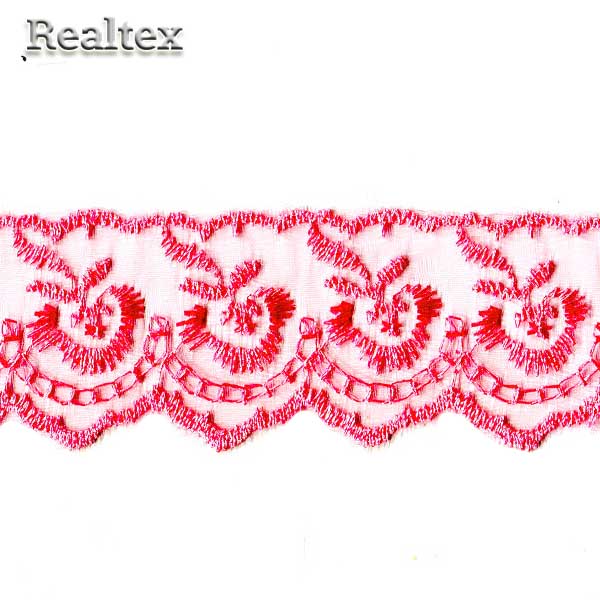 Кружево органза 40мм "Розочки" цв.темно-розовый