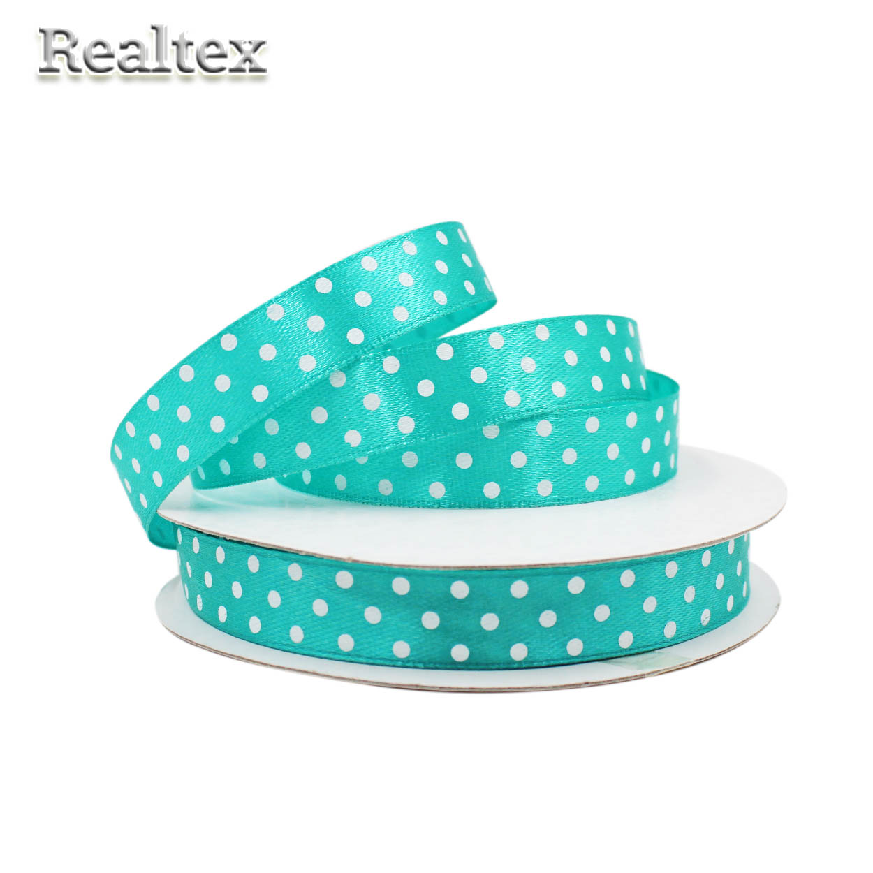 Лента атласная с рисунком  12мм  Realtex "Горох" цв.3111 бирюза