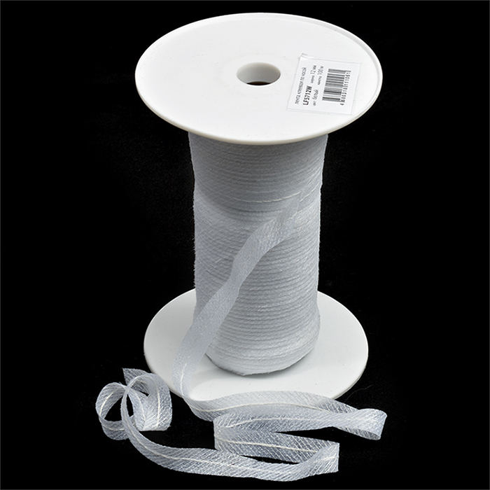 Лента нитепрошивная клеевая по косой с нитью 5712W 12мм цв.белый 