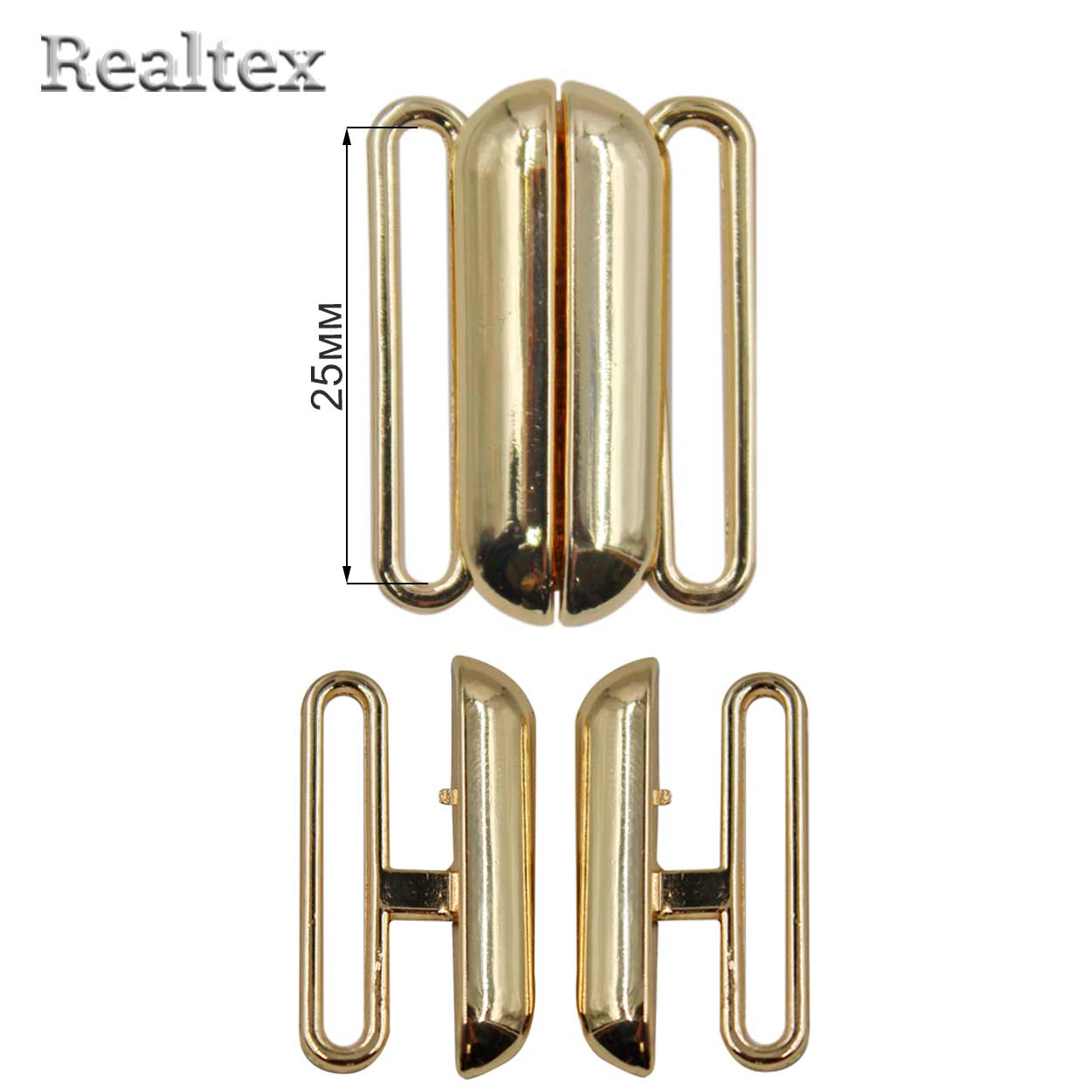 Застежка для купальника металлическая Realtex 25мм R-1 (10шт) цв.золото