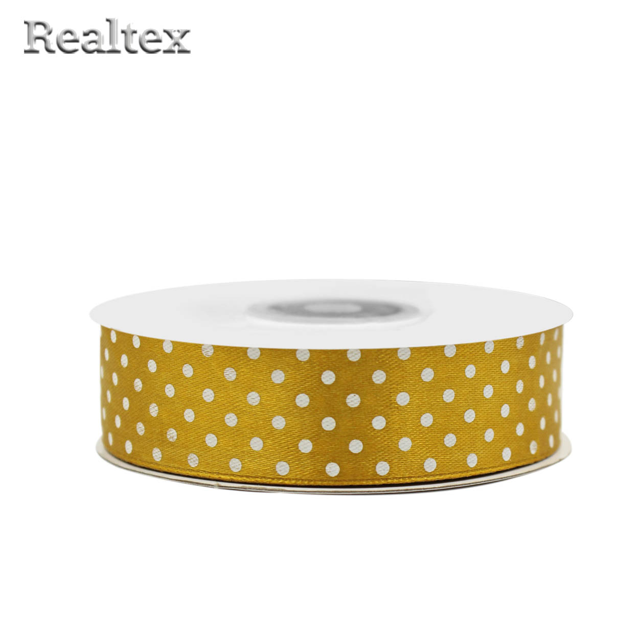 Лента атласная с рисунком  25мм  Realtex "Горох" цв.0137 золотистый