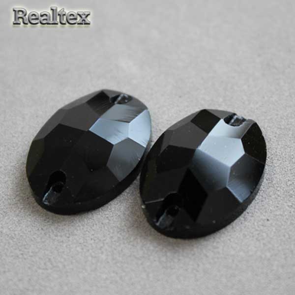 Стразы пришивные стекло овал 17*24мм Realtex цв.20 Jet