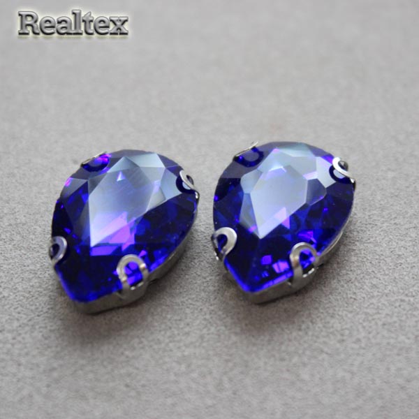 Стразы пришивные стекло в оправе Realtex "капля" 13*18мм цв.11 Cobalt 