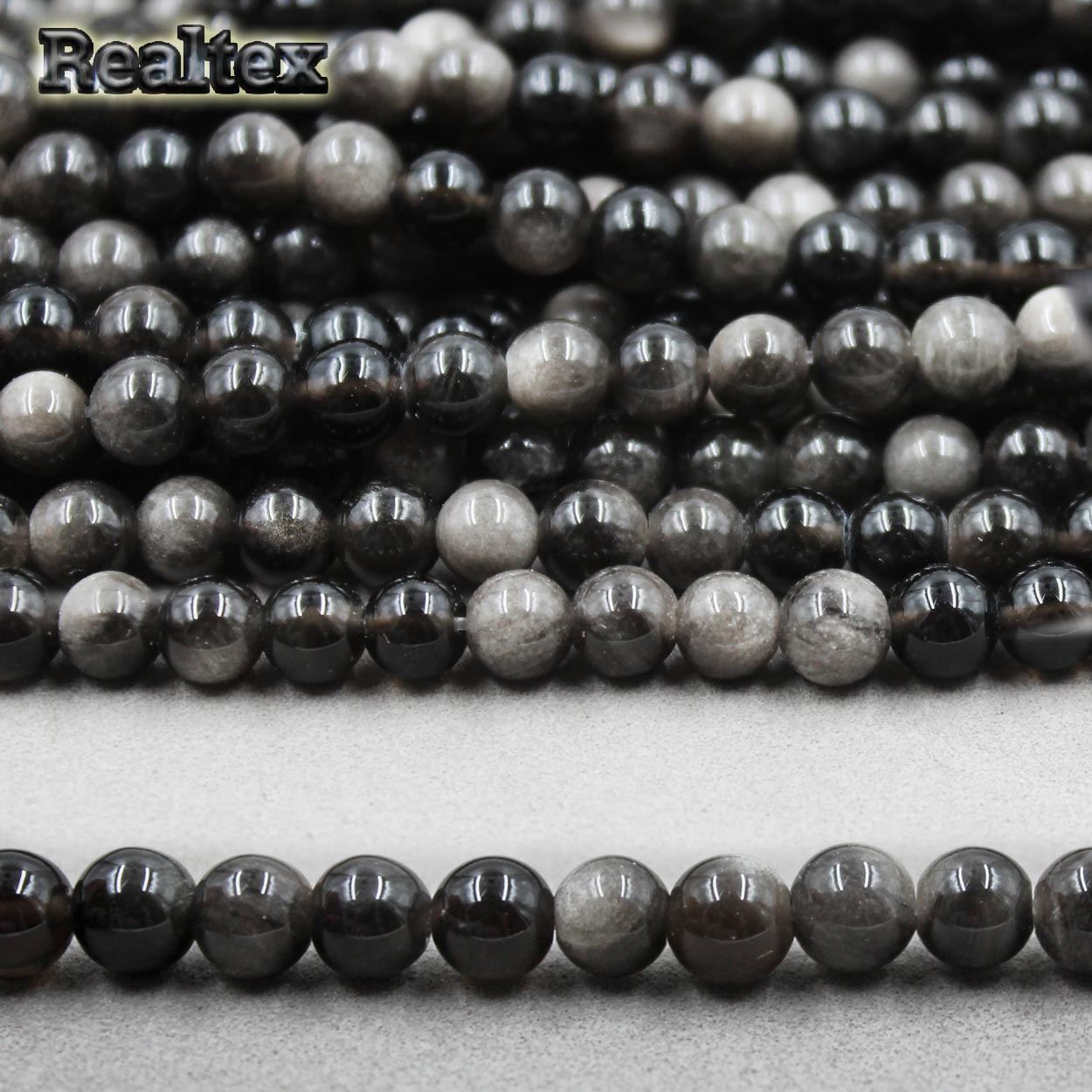 Бусины Realtex из натурального камня Обсидиан 6мм дл.38см (68шт) цв.черный