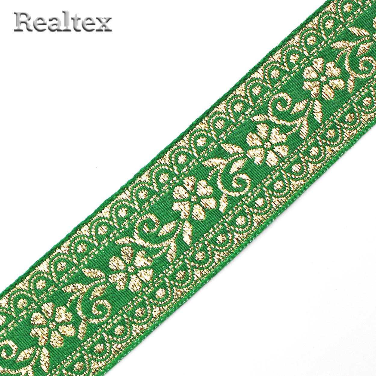 Тесьма жакардовая 32мм с3104г17 рис.9842 "в" (25м) цв.зеленый/золото