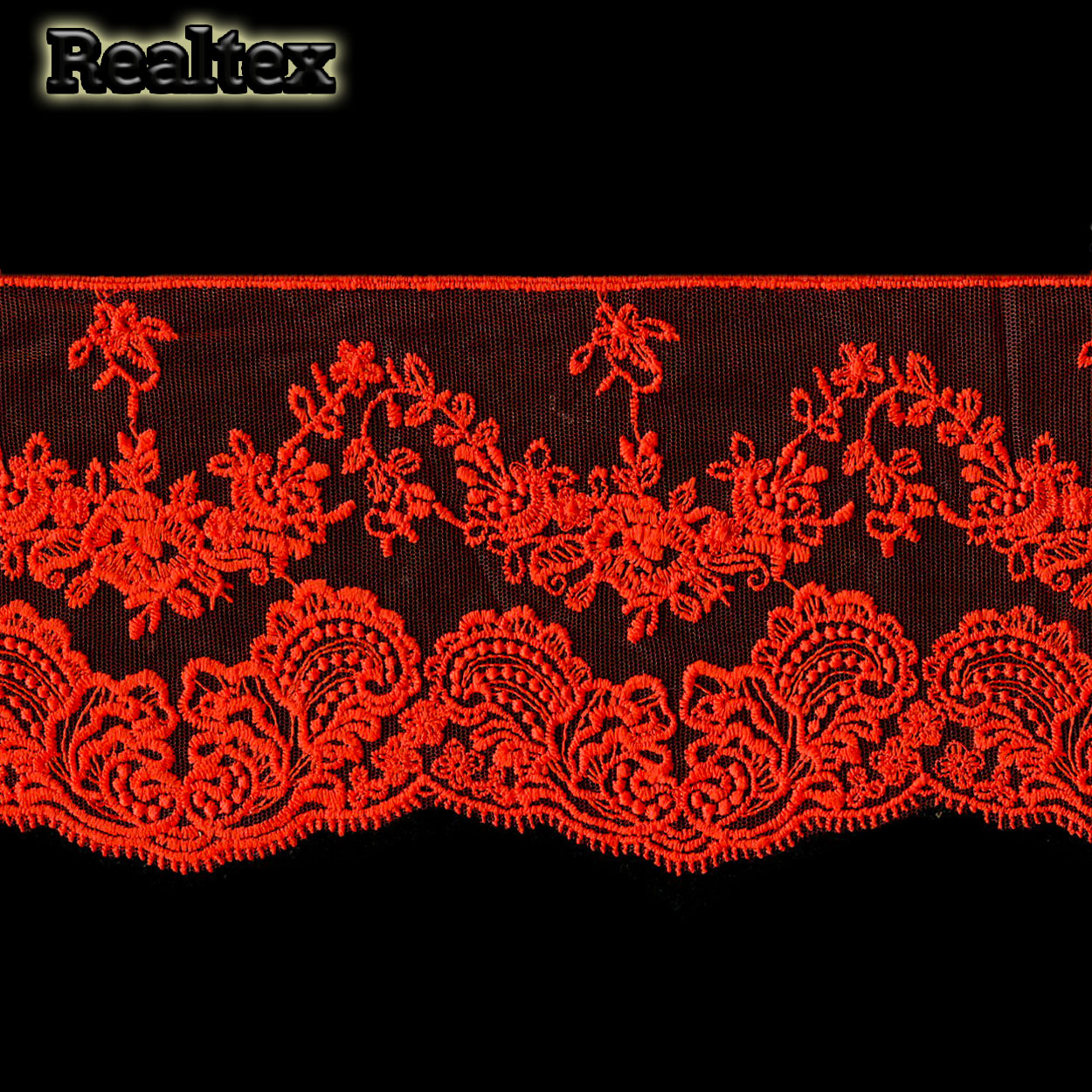 Кружево на сетке 130мм TBY.BL.40466 матовая нить цв.R0515 красный