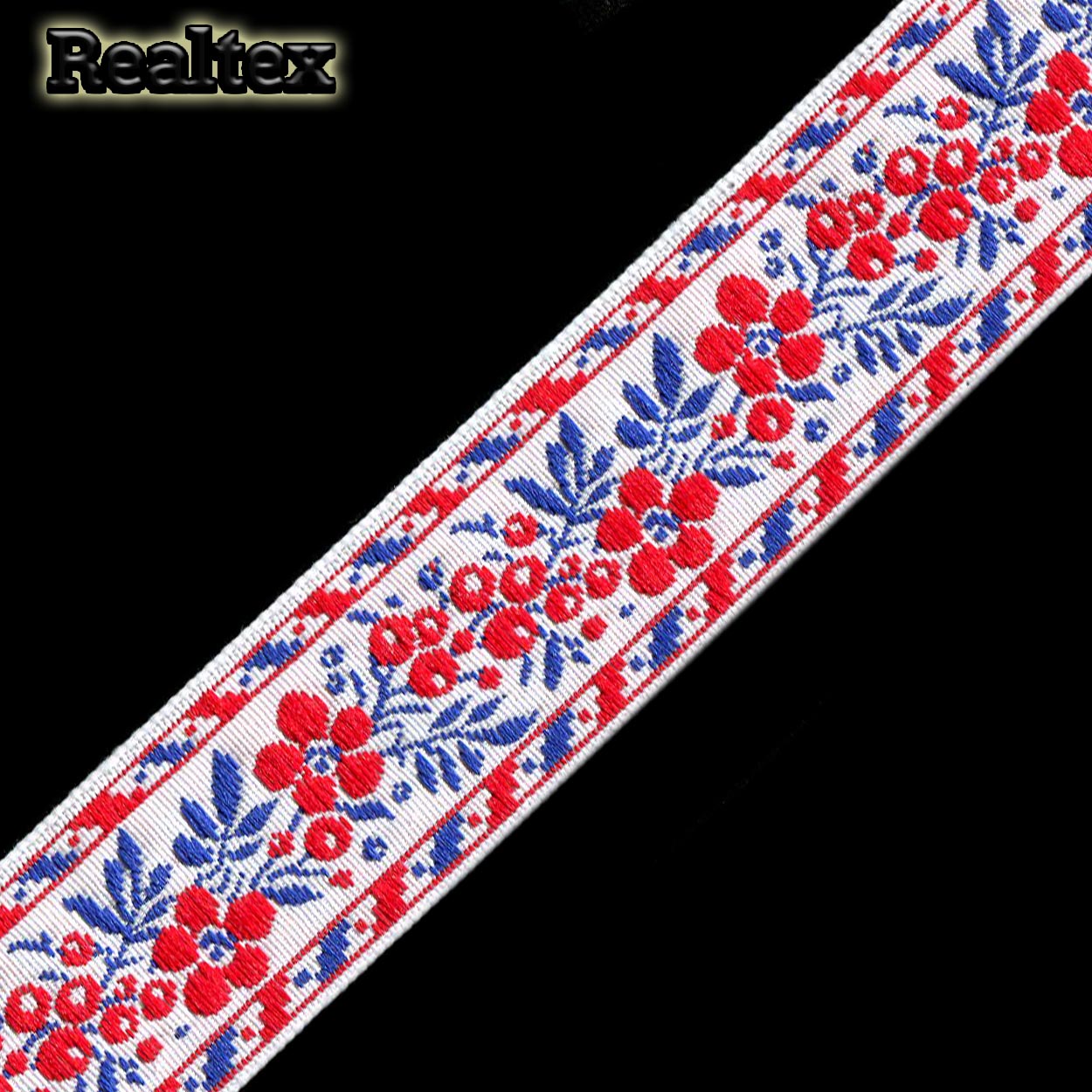 Тесьма жакардовая 32мм с1853г17 рис.9448 (25м) цв.белый/синий/красный