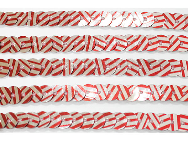 Пайетки на нитях плоские 6мм У цв.S20 белый/красный 