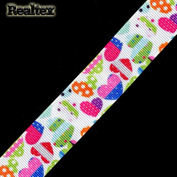 Лента репсовая с рисунком Реалтекс 25мм R 8-4 "Сердечки" цв.белый