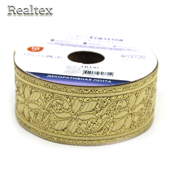 Тесьма жакардовая TRJ-02 33-35мм (10м) цв.золото 