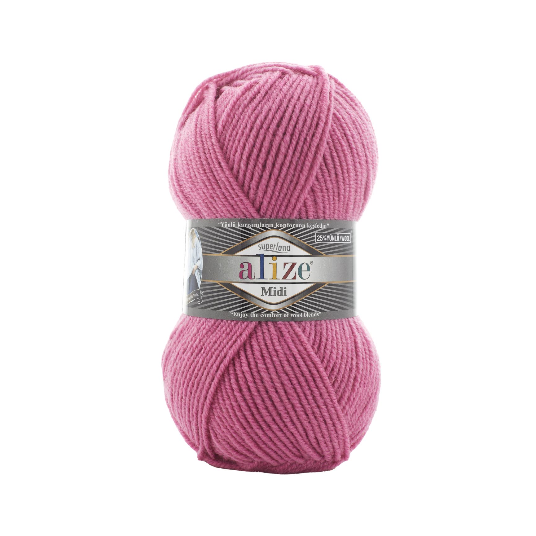 Пряжа Alize "Super Lana Midi" (100гр) цв.178 темно-розовый