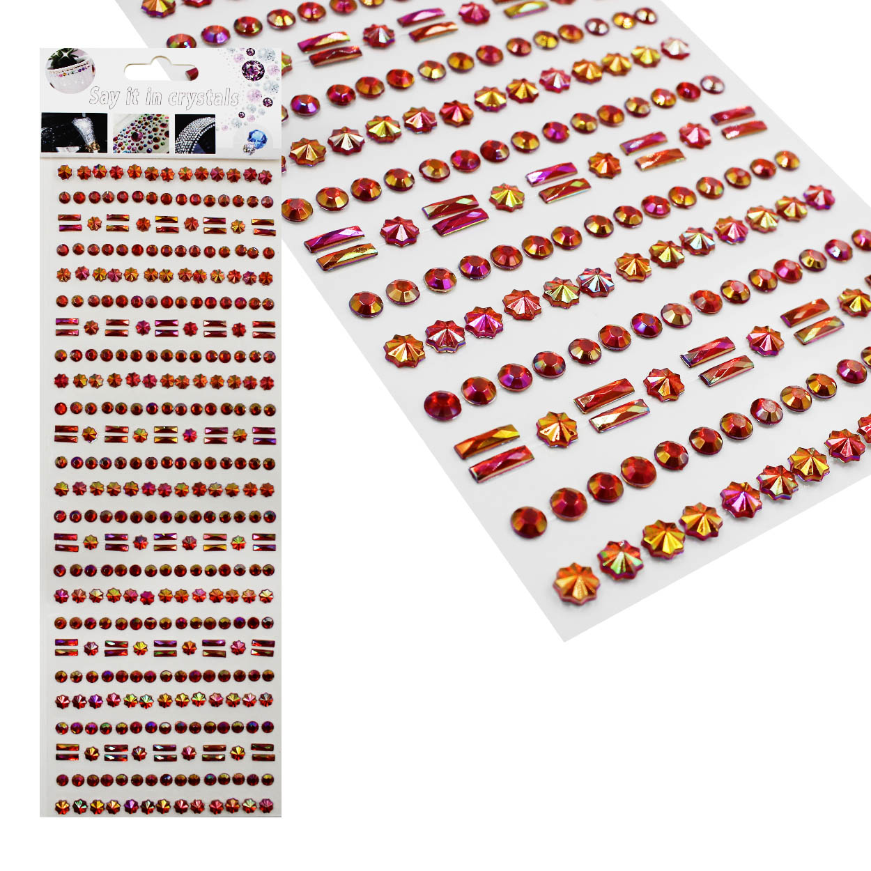 Стразы клеевые акриловые Realtex №3/2 (блистер) (355шт) цв.красный АВ