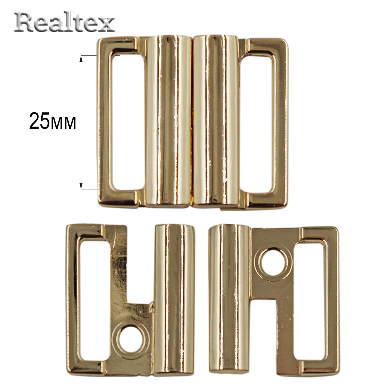 Застежка для купальника металлическая Realtex 25мм 32083 (10шт) цв.полированное золото