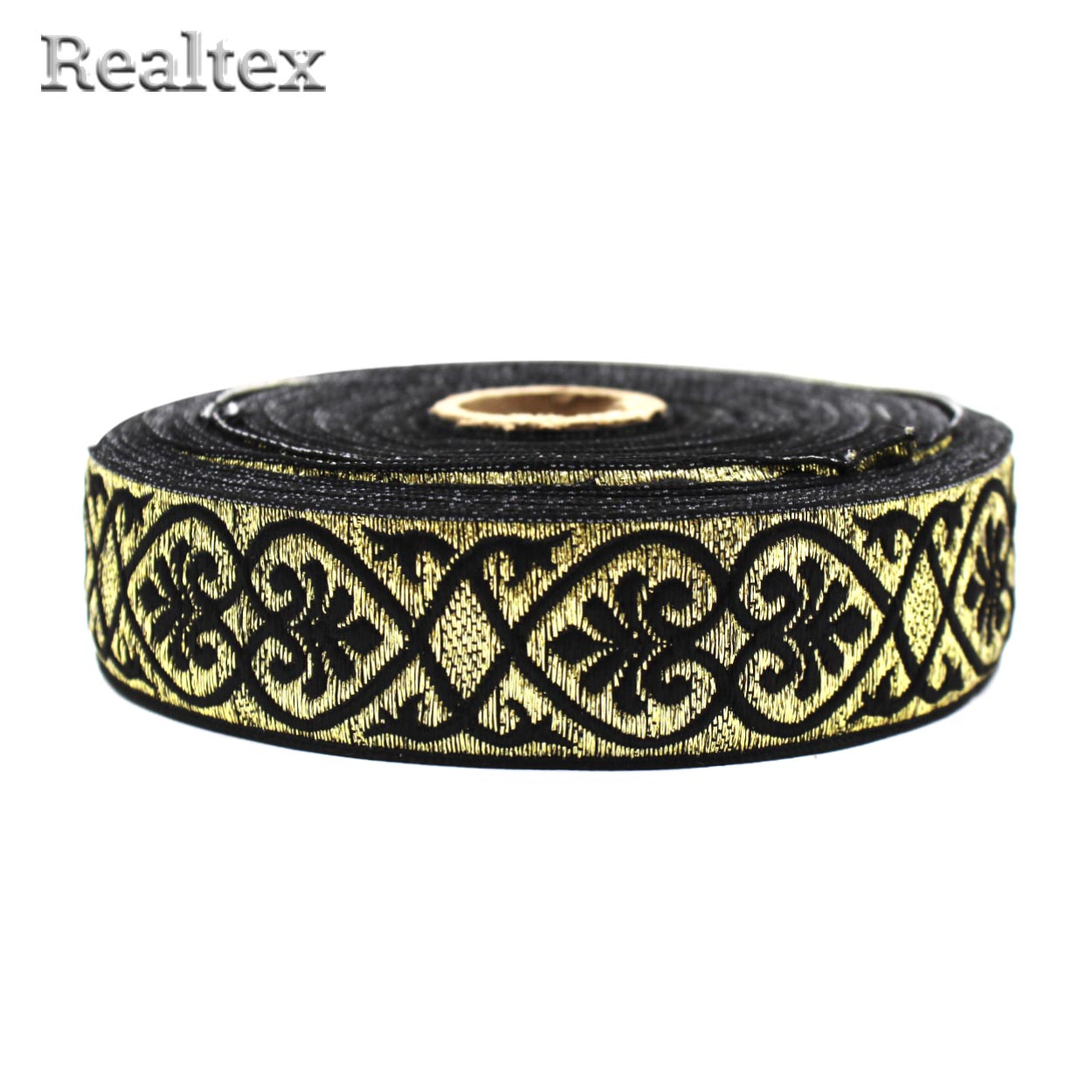 Тесьма жакардовая 32мм с3104г17 рис.9818 "в" (25м) цв.черный/золото