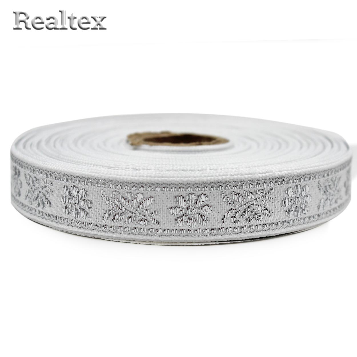 Тесьма жакардовая 18мм с1856г17 рис.9826"в" (25м) цв.белый/серебро