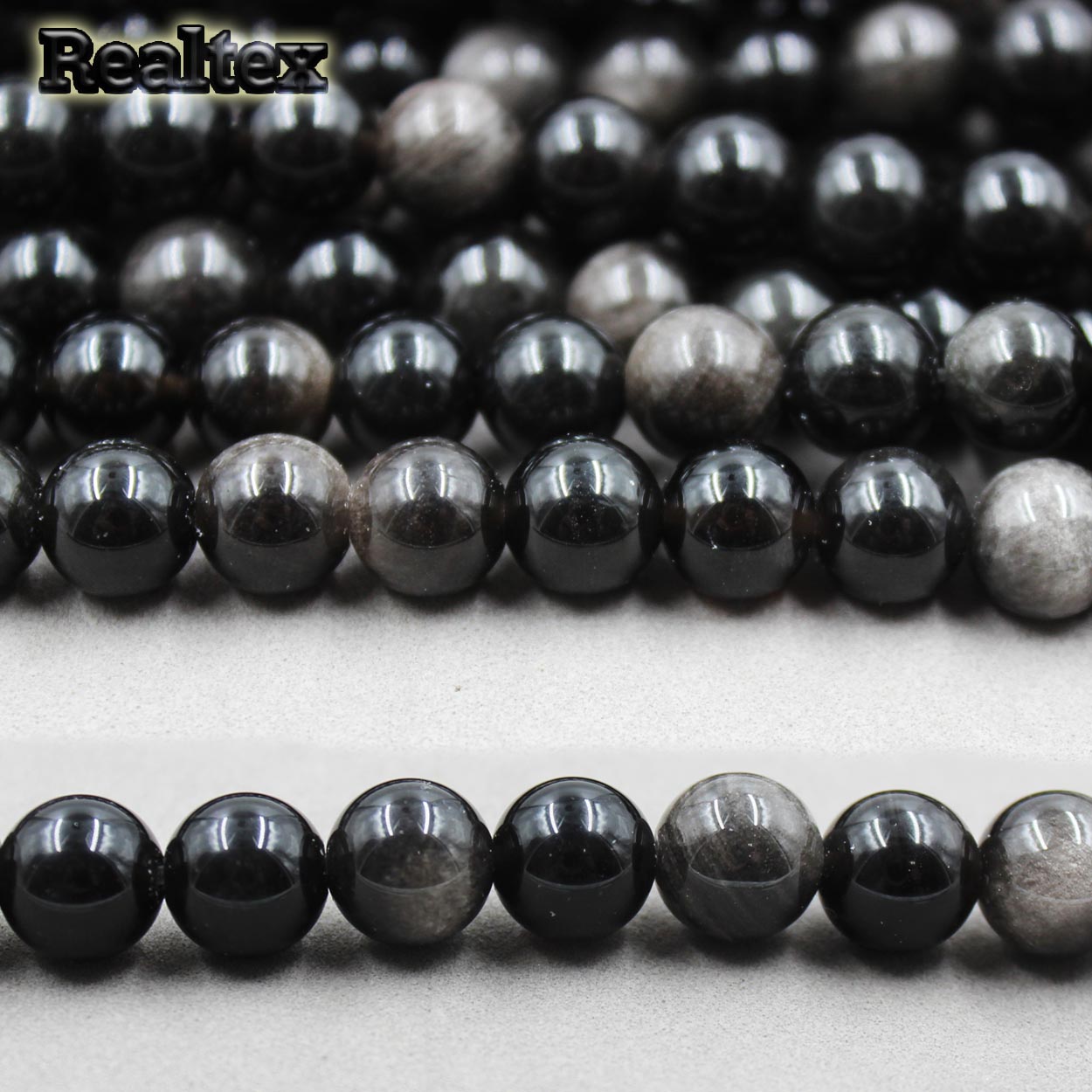 Бусины Реалтекс из натурального камня Обсидиан 8мм дл.38см (47шт) цв.черный