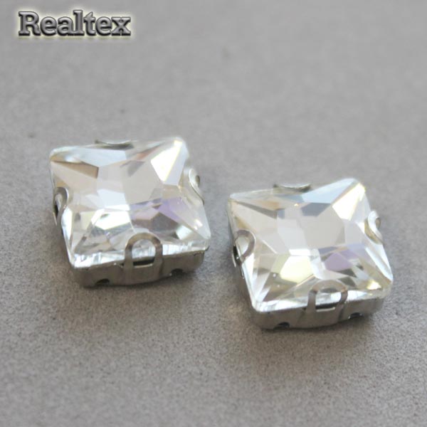 Стразы пришивные стекло в оправе Realtex "квадрат" 12*12мм цв.01 Crystal