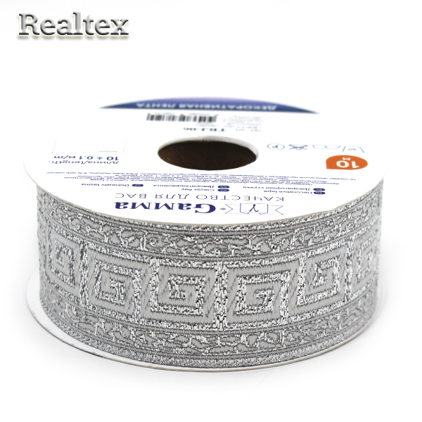 Тесьма жакардовая TRJ-06 33-35мм (10м) цв.серебро 