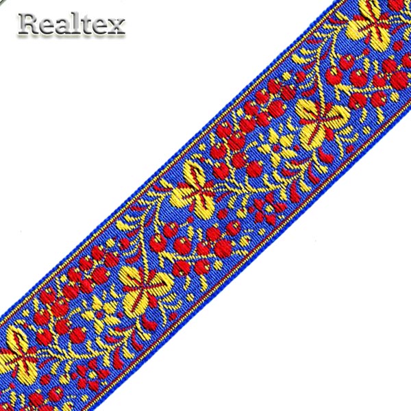 Тесьма жакардовая 32мм с1853г17 рис.9575 (25м) цв.синий/красный 