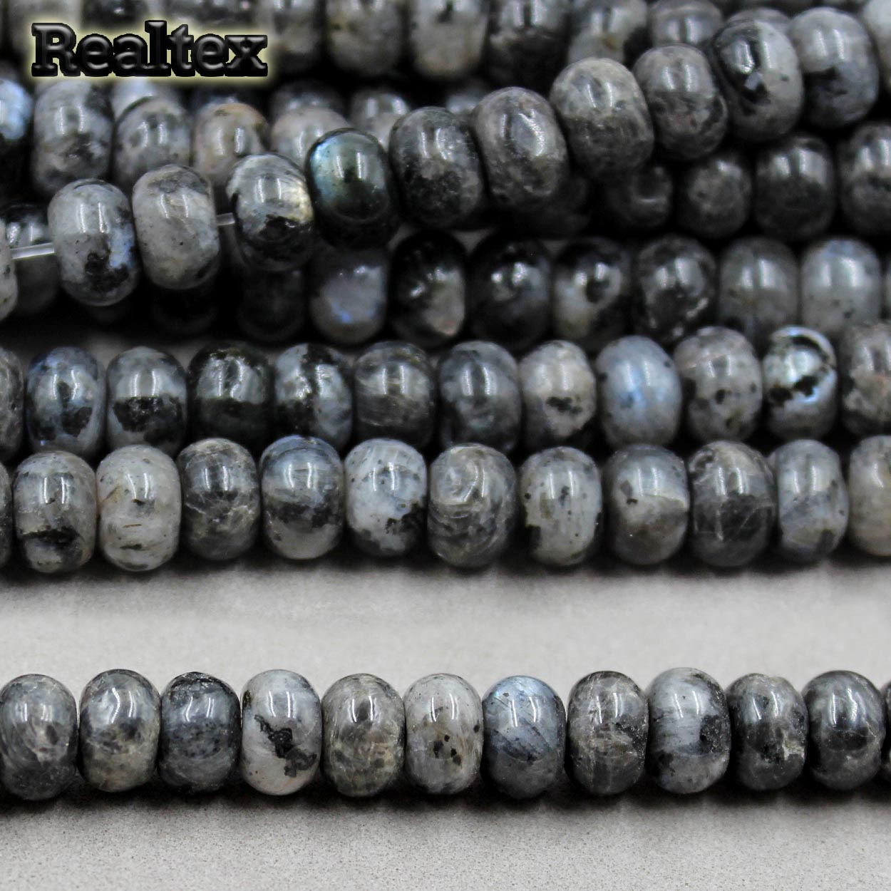 Бусины Реалтекс из натурального камня Радонит рондель 5*8мм дл.38см (72шт) цв.серый mix