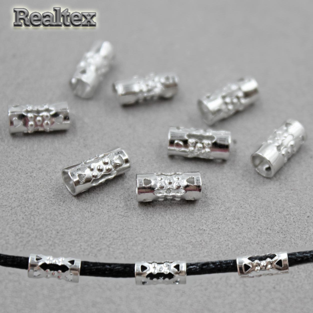 Трубочка ажурная "Realtex" для бижутерии 4*9мм (100шт) цв.серебро