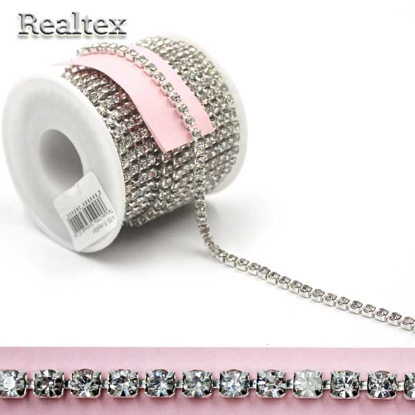 Тесьма-стразы Realtex SS-16 4мм (оригинал-стекло) цв.crystal/никель  