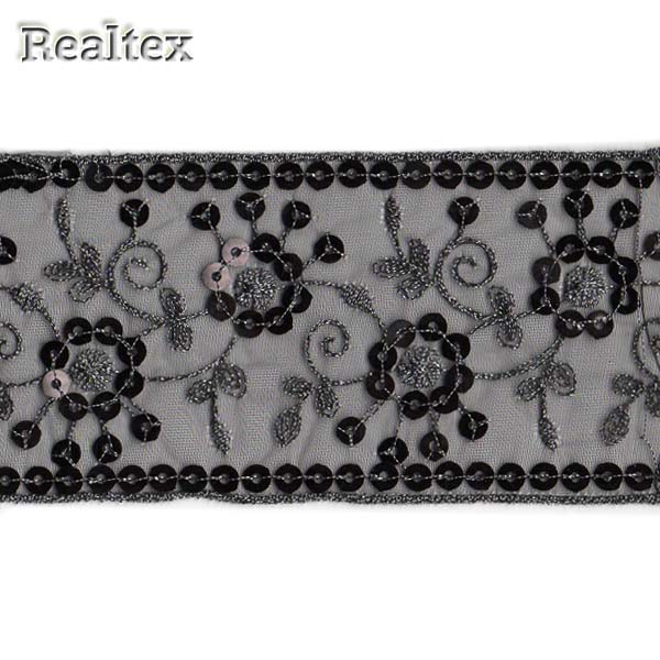 Тесьма с пайетками NF-Y-8 55мм цв.черный/серебро