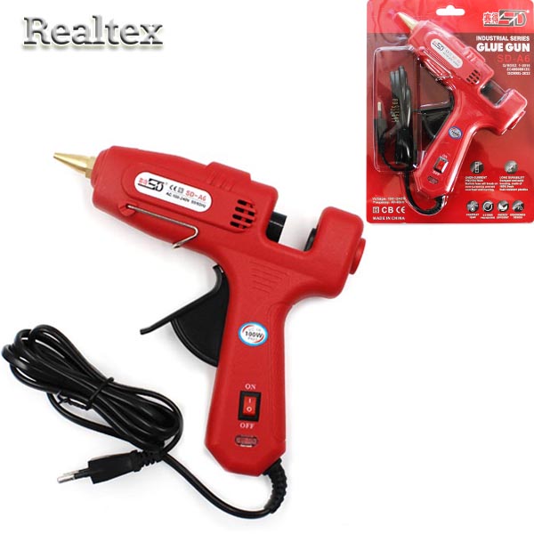 Клеевой пистолет Realtex SD-A6 Premium большой c выкл. (100W) цв.красный