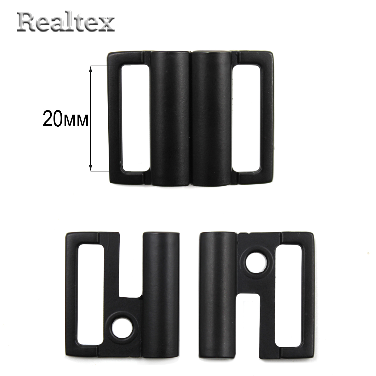 Застежка для купальника металлическая Realtex 20мм 15828 (10шт) цв.черный 