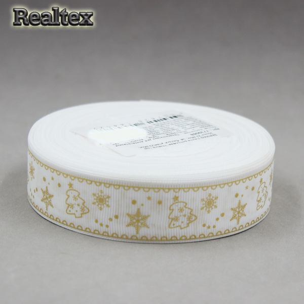 Лента репсовая с рисунком 25мм 3AR3009 "Новый год" (22,8м) цв.белый