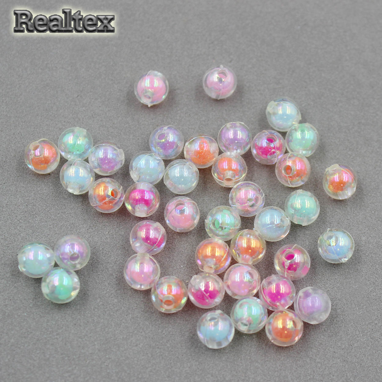 Бусины пластик Realtex Шарик глянцевые прзрачные с цветной сердцевиной 8мм (100гр) цв.mix