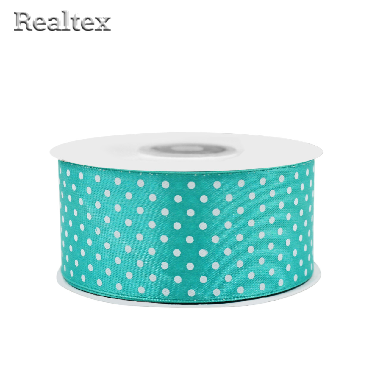 Лента атласная с рисунком  40мм  Realtex "Горох" цв.3111 бирюза