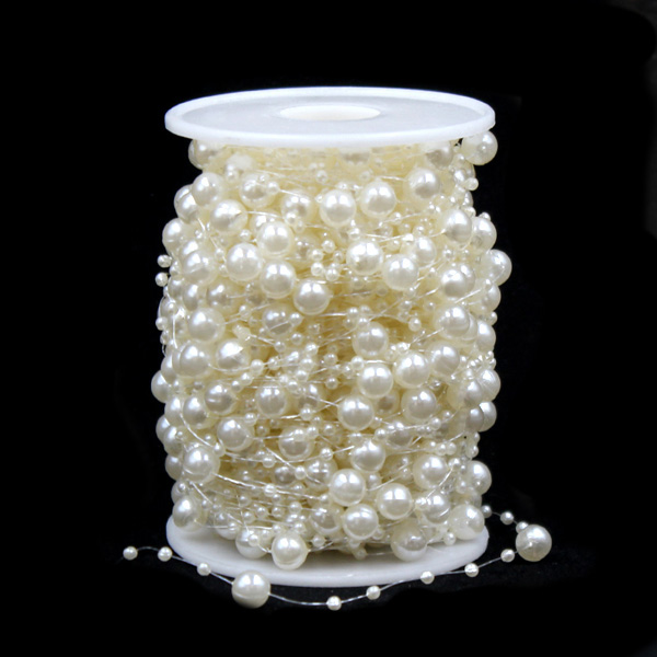 Бусины тесьма Realtex 3мм+8мм цв.02 молочный