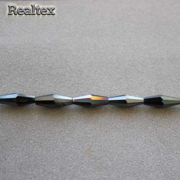 Бусины Реалтекс стеклянные граненые 4*12мм "Биконус" на нитях цв.40 графит