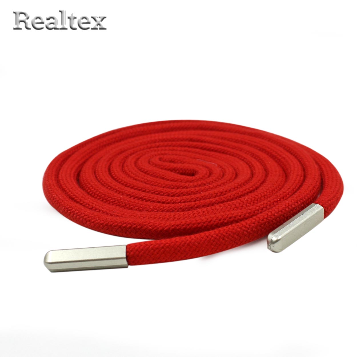 Шнур с наконечниками Realtex R- 8 круглый однотонный шир.6мм дл.140см (10шт) цв.красный