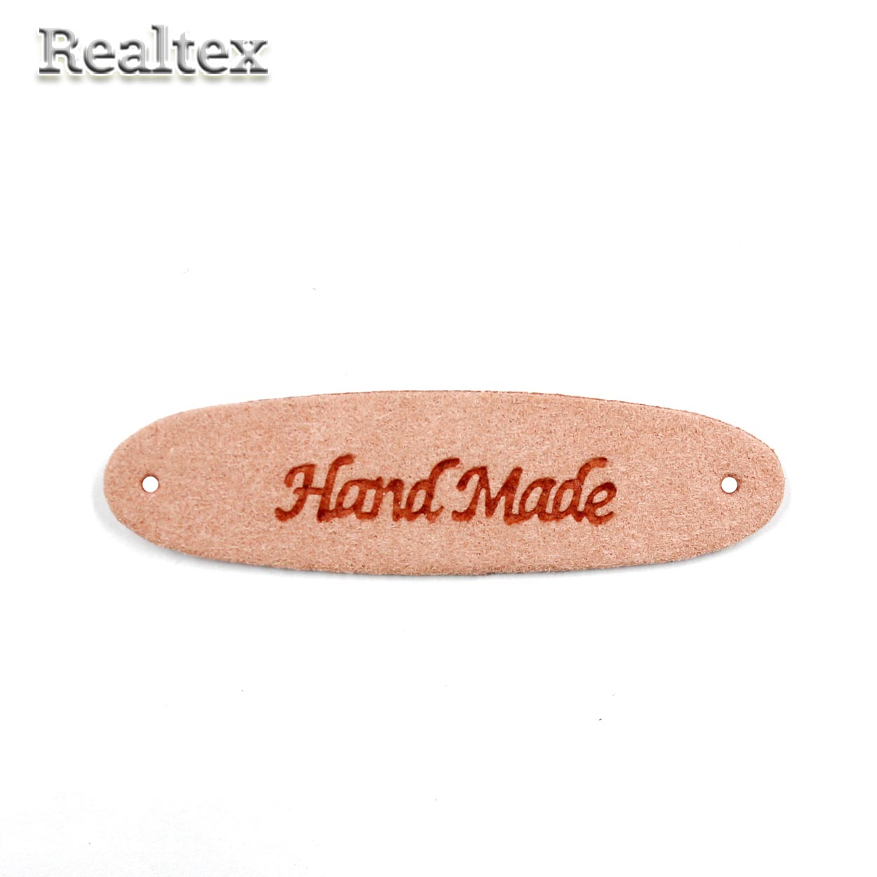 Бирка пришивная замша Realtex №04 "HandMade" цв.пудровый
