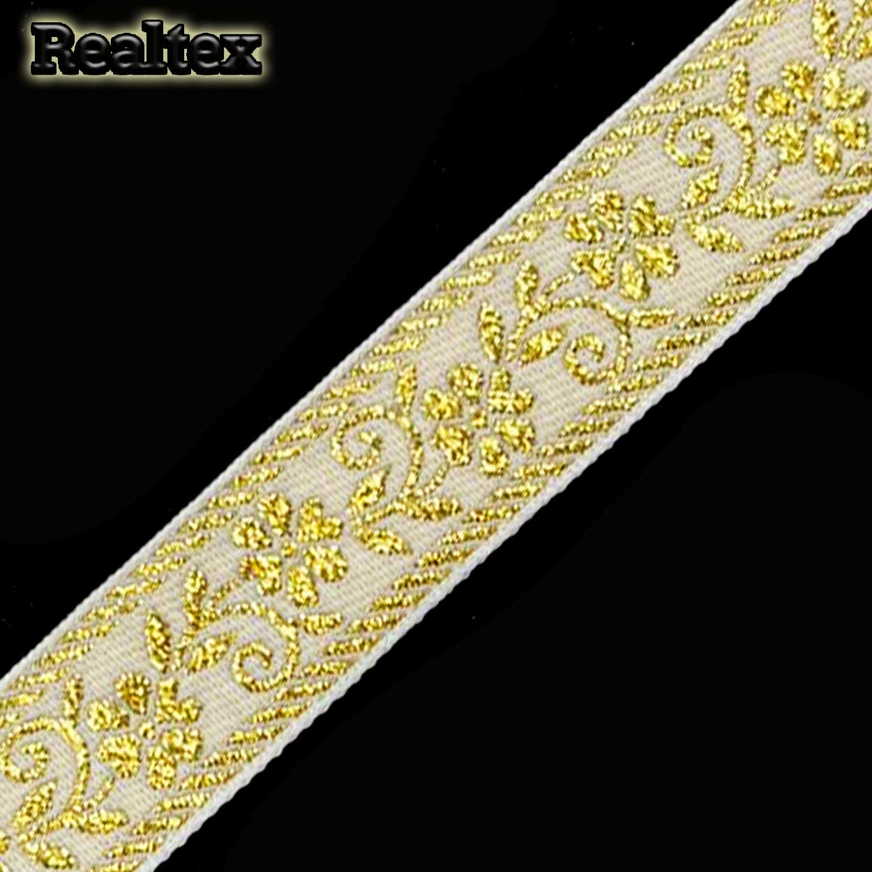 Тесьма жакардовая 32мм с3104г17 рис.9842 "в" (25м) цв.белый/золото