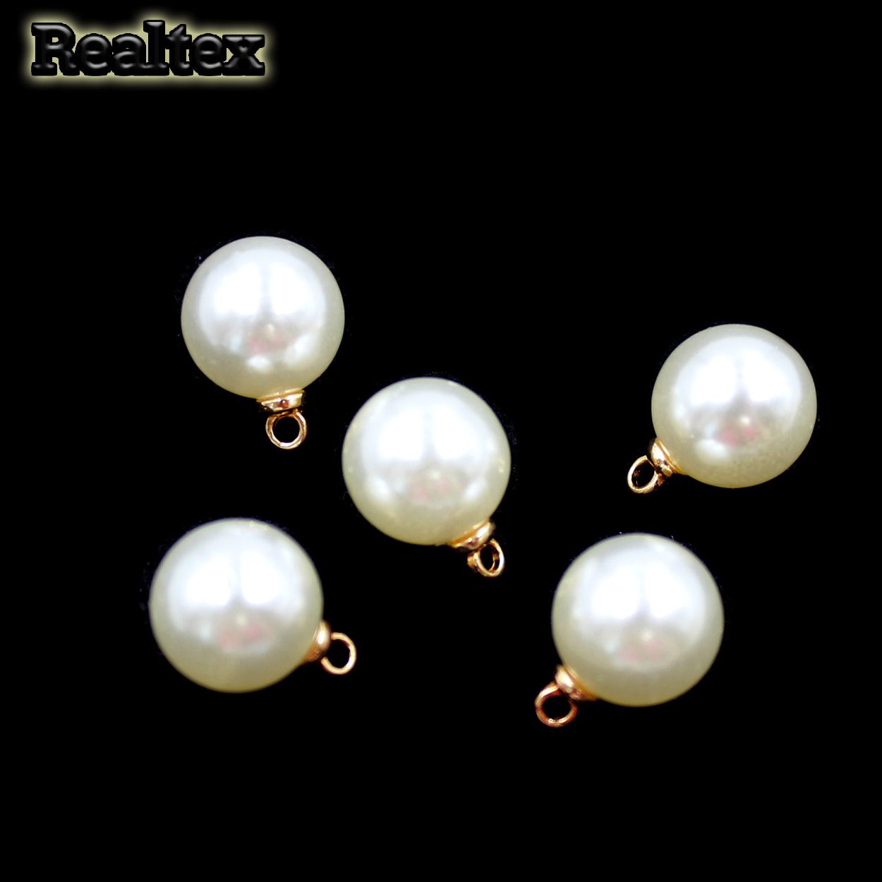 Бусины-подвесы пластик Realtex 10мм (50шт) цв.молочный/золото