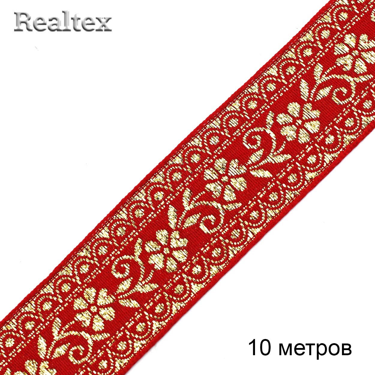 Тесьма жакардовая 32мм с3104г17 рис.9842 "в" (10м) цв.красный/золото